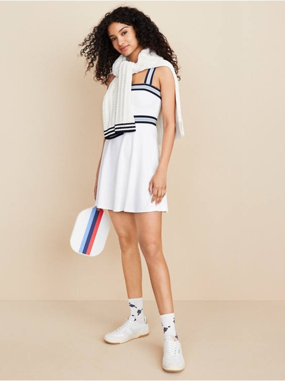 Lou & Grey White Tank Dress with Navy Stripe Accents